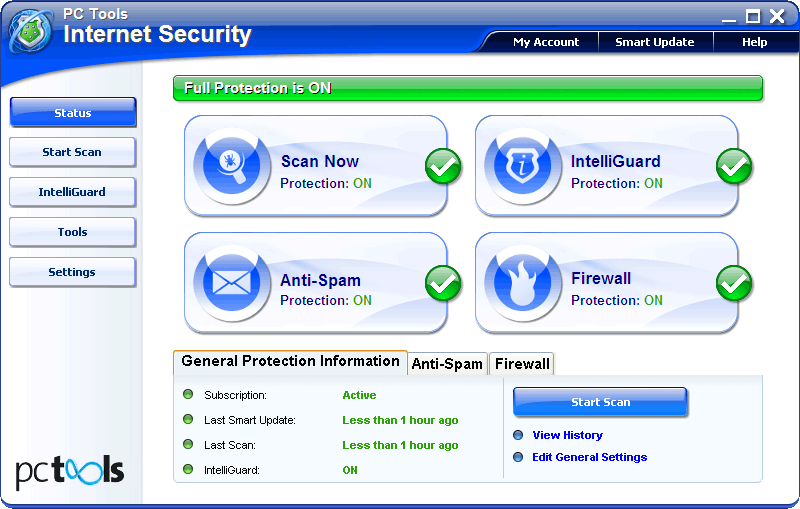 PC Tools Antivirus Software User Interface