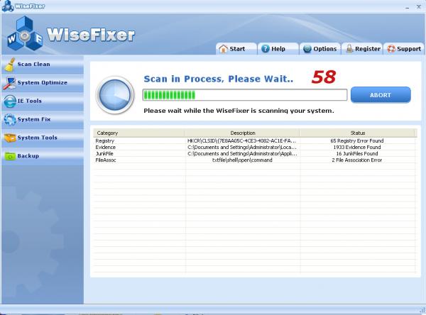 WiseFixer Registry Scan In Progress