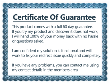 Google Redirect Virus Removal Certificate of Guarantee