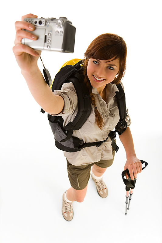 Trendy Geek Hiking And Taking Pictures