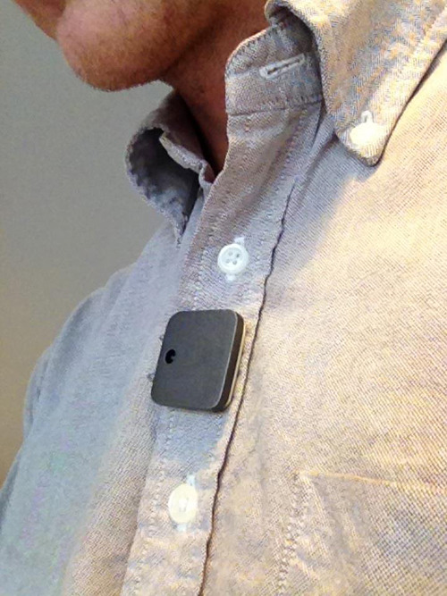 Early Memoto Prototype Being Worn by Tester